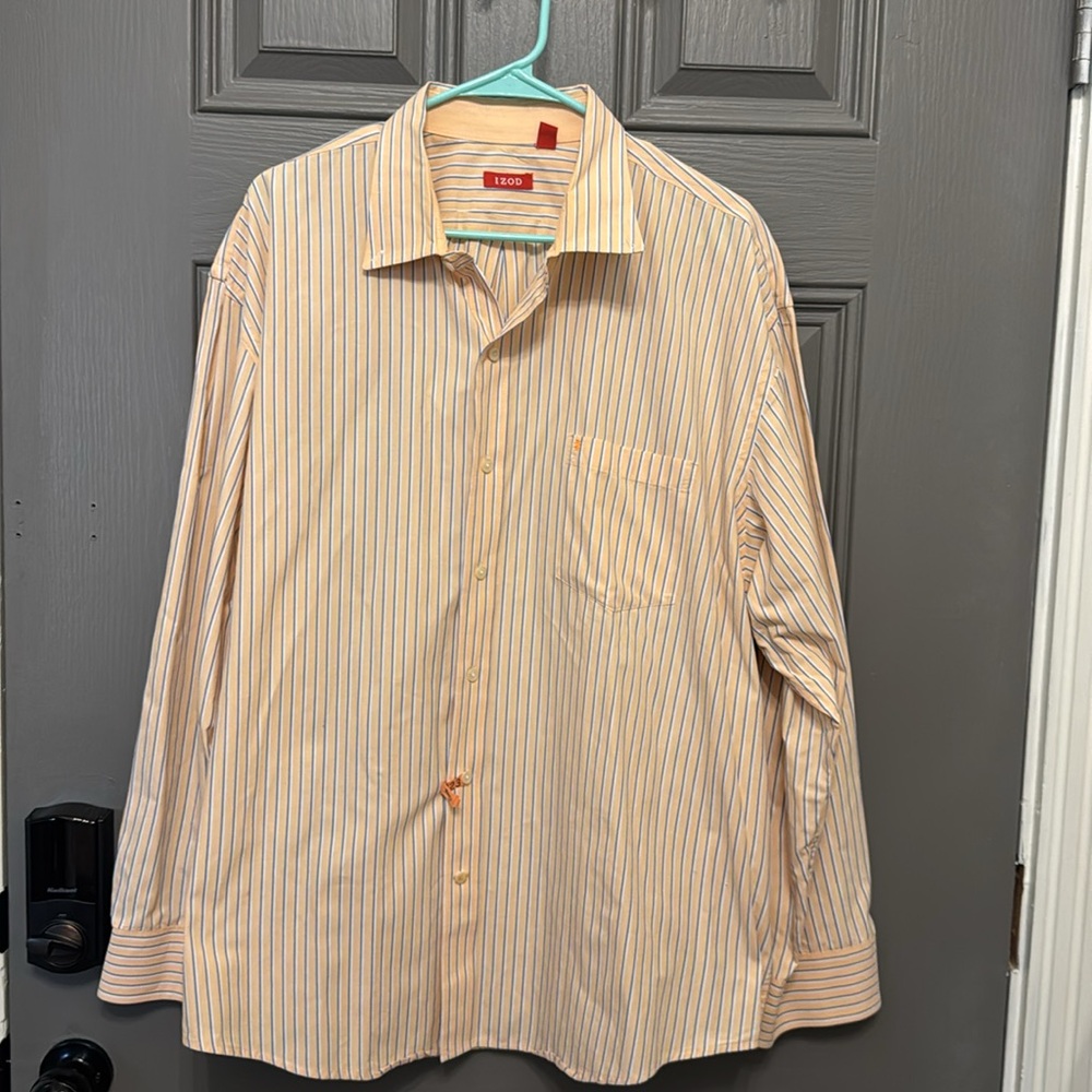 Izod long sleeve button up men size XXL peach and blue stripes